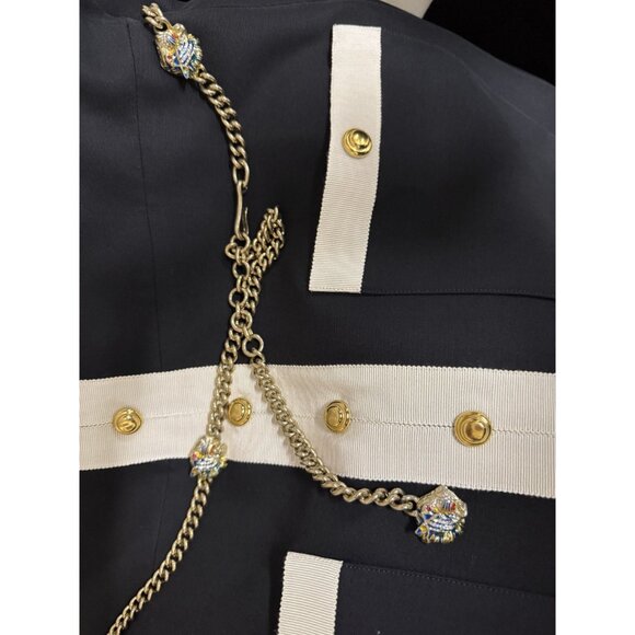 Gucci Womens Black & White Short-Sleeve Button-Up Blazer Dress With Gold Accent - Picture 11 of 16